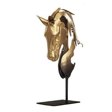 sculptuur, Horse Head – Striking Golden Metal Equestrian