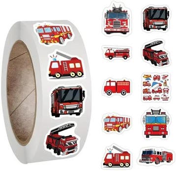 Sluitstickers brandweerauto brandweerwagen beloning rond, Nieuw