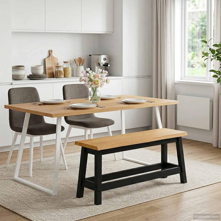 vidaXL Eetbank EKAI Zwart 91,5 x 29 x 45,5 cm Massief, Huis en Inrichting, Stoelen, Nieuw, Verzenden