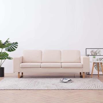 vidaXL Driezitsbank / zetel stof crème, Verzenden, Nieuw