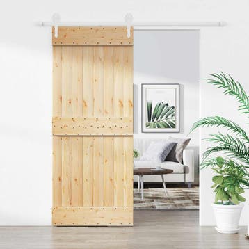 vidaXL Schuifdeur Natuurlijk en Wit 85 x 210 cm Massief Pine, Doe-het-zelf en Bouw, Deuren en Vliegenramen, Verzenden, Nieuw