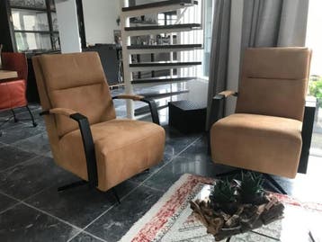 Set van 2 leren draaifauteuils met stervoet - bruin leer, Ophalen of Verzenden