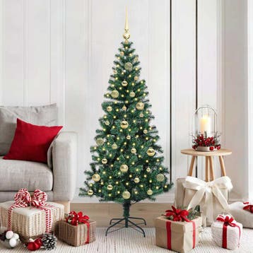 vidaXL Kunststof Voorverlichte Kerstboom Groen 150 cm PVC en, Verzenden, Nieuw