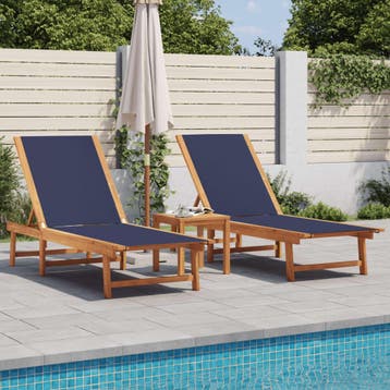 vidaXL Ligbedden 2 st met tafel massief acaciahout en, Tuin en Terras, Verzenden, Nieuw