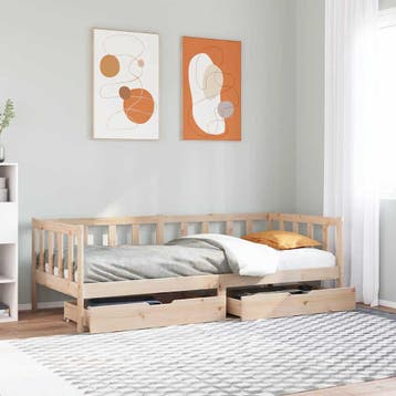 vidaXL Slaapbank met lades 90x190 cm massief grenenhout, Verzenden