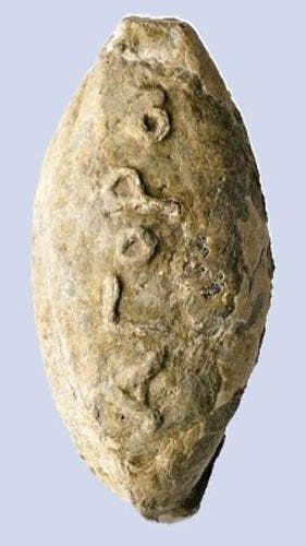 Oud-Grieks -Lood-slingschotkogel met afbeelding van een