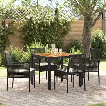vidaXL Tuin Eettafel Set 5 st Zwart poly rattan, Verzenden