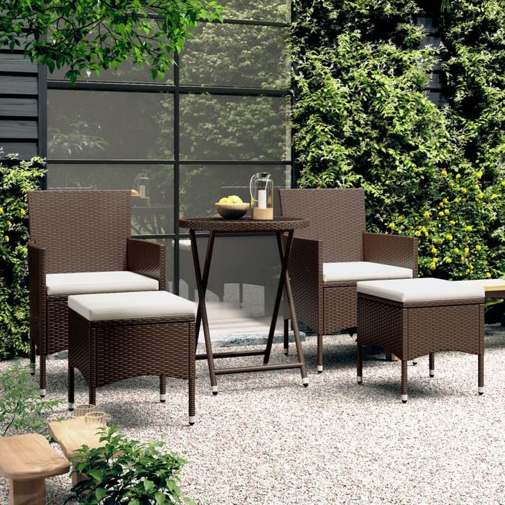 vidaXL 5-delige Bistroset poly rattan en gehard glas bruin, Tuin en Terras, Tuinsets en Loungesets, Nieuw, Verzenden