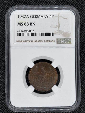Allemagne, République de Weimar 4 Reichspfennig 1932(A) NGC
