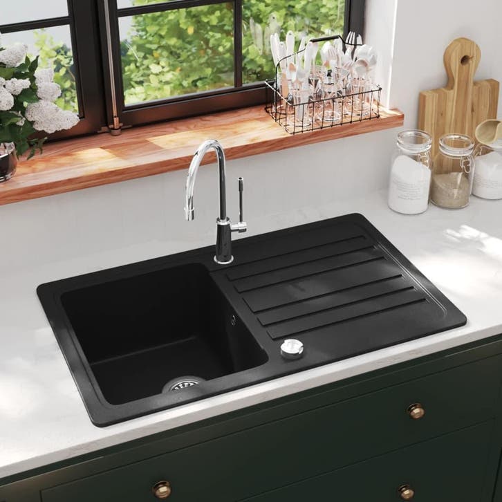 vidaXL Gootsteen graniet enkele spoelbak met afvoer, Huis en Inrichting, Keuken | Keukenelementen, Nieuw, Verzenden