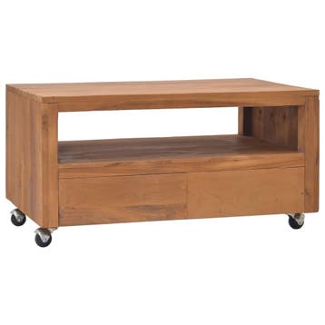 vidaXL Tv-meubel met wielen 80x50x42 cm massief teakhout, Verzenden, Nieuw