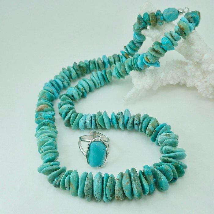 Turquoise - Argent - Ensemble de bijoux 2 pièces - TURCHESE, Antiek en Kunst, Curiosa en Brocante