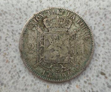 België. Leopold II. 2 Francs 1866 (Zonder minimumprijs)