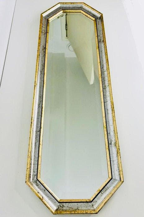 Miroir- Miroir vintage français octogonal à feuille dor -, Antiek en Kunst, Curiosa en Brocante