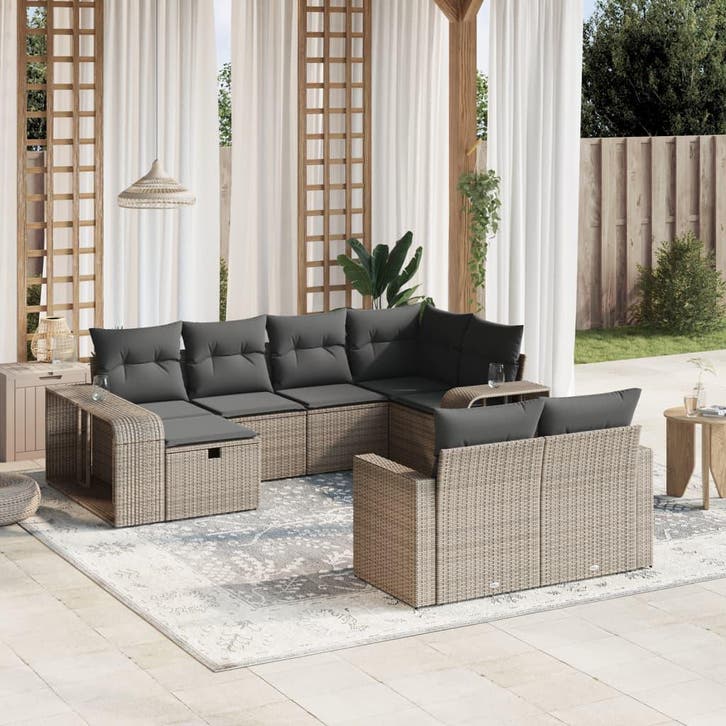 vidaXL 10-delige Loungeset met kussens poly rattan grijs, Jardin & Terrasse, Ensembles de jardin, Envoi