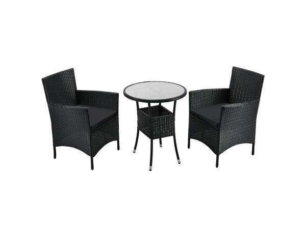 Veiling - Balkonset polyrotan - Bayamo - 3 delig -Zwart, Tuin en Terras, Tuinsets en Loungesets, Nieuw