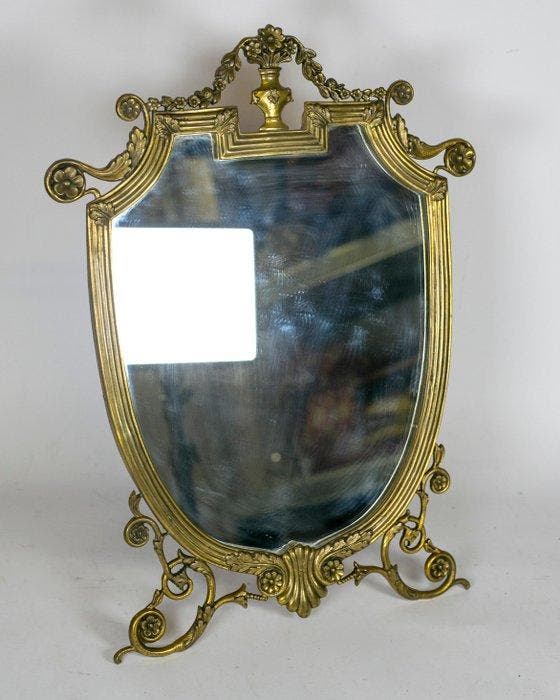 Miroir de table - Laiton - Miroir vintage italien en laiton, Antiquités & Art, Curiosités & Brocante