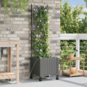vidaXL Tuin Plantenbak met Irrigatie en Wielen Lichtgrijs PP, Verzenden, Nieuw