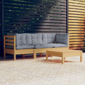 vidaXL 4-delige Loungeset met grijze kussens grenenhout, Verzenden, Loungeset