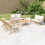 vidaXL 5-delige Loungeset met kussens bamboe crèmewit, Verzenden, Loungeset