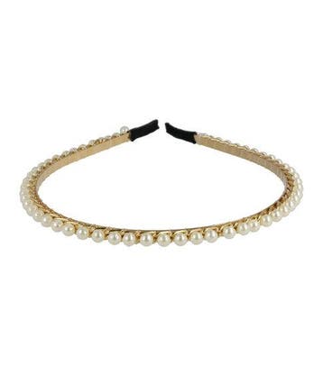 Haarband Diadeem 0,5cm – Parels Ketting – Metaal – Wit Goud, Nieuw