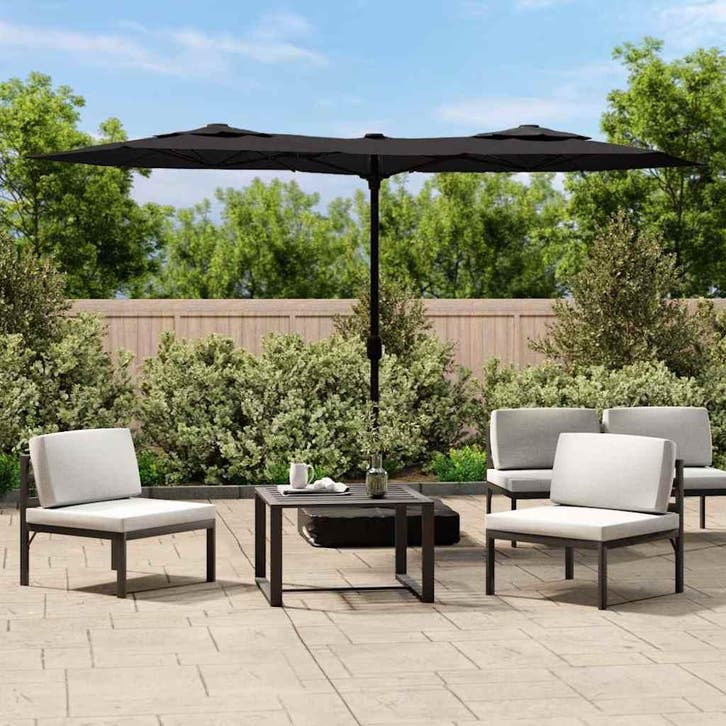 vidaXL Parasol dubbel dak met LEDs 316x145 cm zwart, Tuin en Terras, Parasols, Nieuw, Verzenden