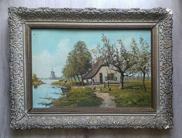École néerlandaise (XX) - Boerderij tussen de bloesem, Antiek en Kunst