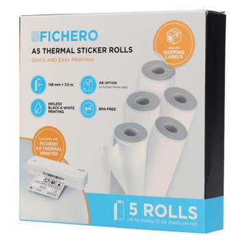 5 rouleaux de papier thermique autocollant A5 Fichero - 5, Verzenden
