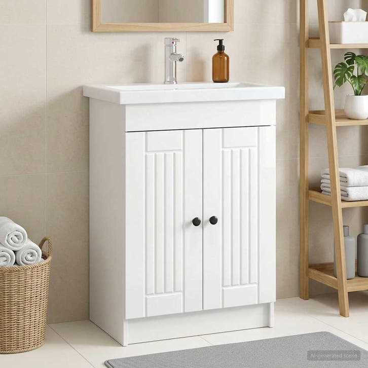 vidaXL Badkamer onder Wastafel Kast Hoogglans Wit 56 x 37,5, Huis en Inrichting, Tafels | Kaptafels, Nieuw, Verzenden
