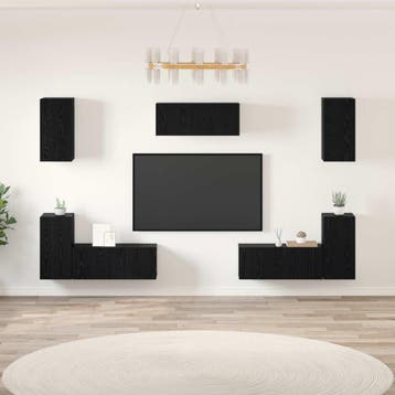 vidaXL Tv-meubelset 7 st Zwart Eiken Bewerkt hout, Huis en Inrichting, Kasten |Televisiemeubels, Verzenden, Nieuw
