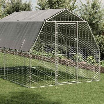 vidaXL Kippenren met dak 2,5x4x2,25 m gegalvaniseerd staal, Verzenden, Nieuw