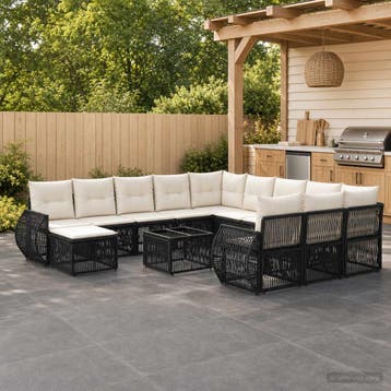 vidaXL Tuinbank Set 13 st Zwart poly rattan, Verzenden, Nieuw
