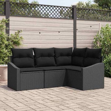 vidaXL Tuinbank Set 4 st Zwart poly rattan, Verzenden
