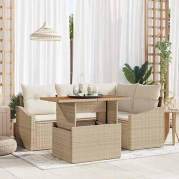 vidaXL Tuinbank Set 5 st Beige Poly rattan, Tuin en Terras, Verzenden, Nieuw