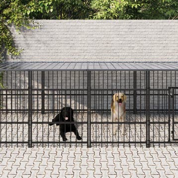 vidaXL Hondenkennel met dak 15,02 m² staal, Dieren en Toebehoren, Hondenbenches, Verzenden, Nieuw