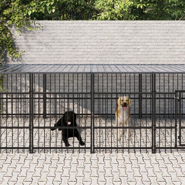 vidaXL Hondenkennel met dak 15,02 m² staal, Dieren en Toebehoren, Hondenbenches, Nieuw, Verzenden