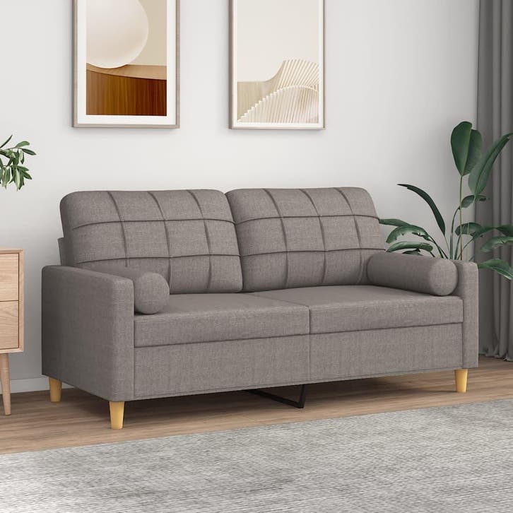 vidaXL Tweezitsbank met sierkussens 140 cm stof taupe, Huis en Inrichting, Zetels | Zetels, Nieuw, Verzenden
