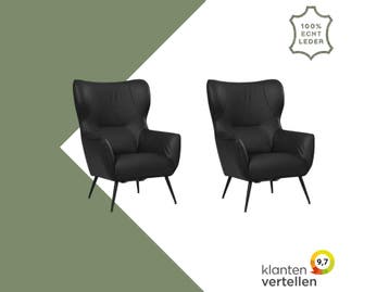Set van 2 Leren fauteuils Flair - Toledo Nero (zwart), Ophalen of Verzenden
