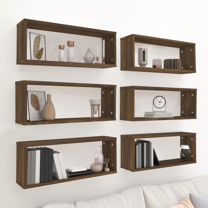 vidaXL Wandschappen kubus 6 st 60x15x23 cm bewerkt hout, Huis en Inrichting, Kasten | Wandmeubels, Nieuw, Verzenden