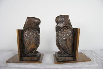Boekensteunen - Teak - Kubistische papagaaien