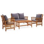 vidaXL 4-delige Loungeset met kussens massief acaciahout, Verzenden, Nieuw, Loungeset