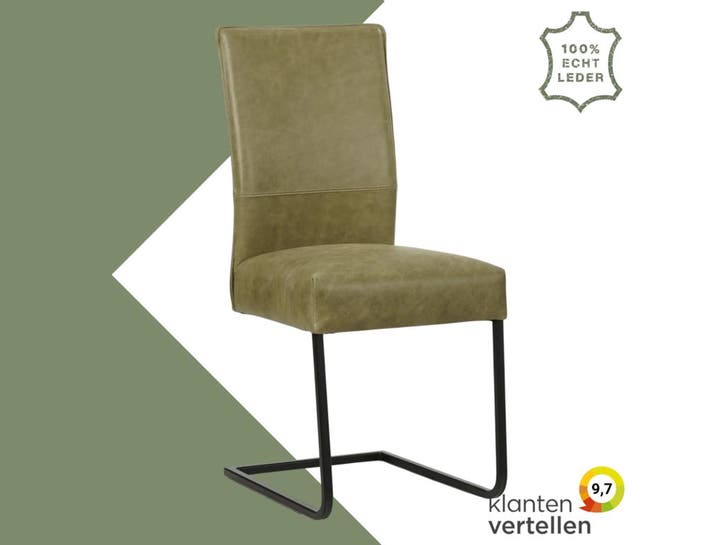 Leren eetkamerstoel Remix - Vintage Olive (olijf/groen) -, Huis en Inrichting, Stoelen, Overige kleuren, Eén, Nieuw, Leer, Ophalen of Verzenden