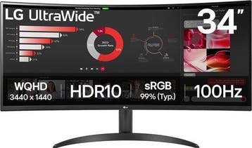 LG34WR50QK-B QHD Curved Ultrawide Monito — zo goed als nieuw, Computers en Software, Verzenden, Nieuw