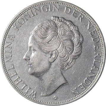Nederland. Wilhelmina. 2 1/2 Gulden 1938 grof haar, Timbres & Monnaies