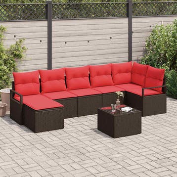 vidaXL Bankstel 8 st Bruin en Rood poly rattan, Tuin en Terras, Verzenden, Nieuw