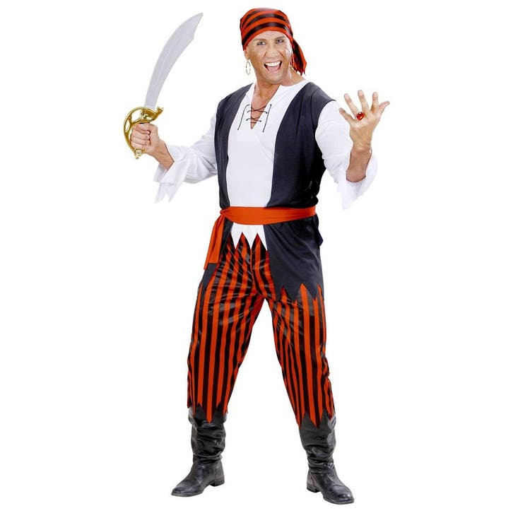 Piraat Kostuum Zwart Rood Heren Gestreept, Kleding | Heren, Carnavalskleding en Feestkleding, Nieuw, Verzenden