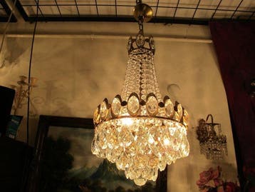 Lustre - Laiton doré - Lumière en cristal antique