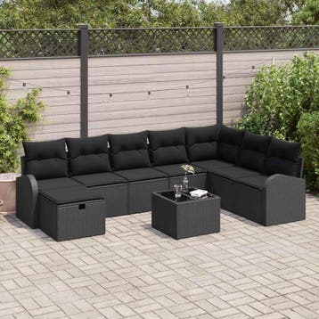 vidaXL Tuinbank Set 9 st Zwart poly rattan, Verzenden, Nieuw