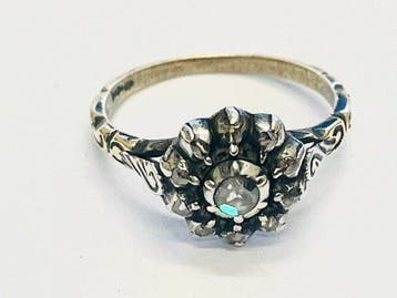Ring - 14 karaat Zilver, Geel goud Diamant (Natuurlijk) -, Handtassen en Accessoires, Nieuw