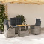 vidaXL 4-delige Tuinset met kussens poly rattan grijs, Verzenden, Nieuw, Tuinset